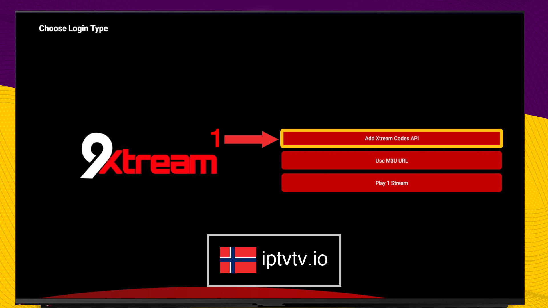 Velg påloggingsmetode for IPTV på 9XStream IPTV