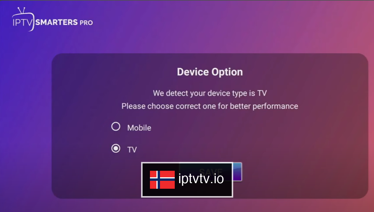 Velg Enhetstype for IPTV på Chromecast