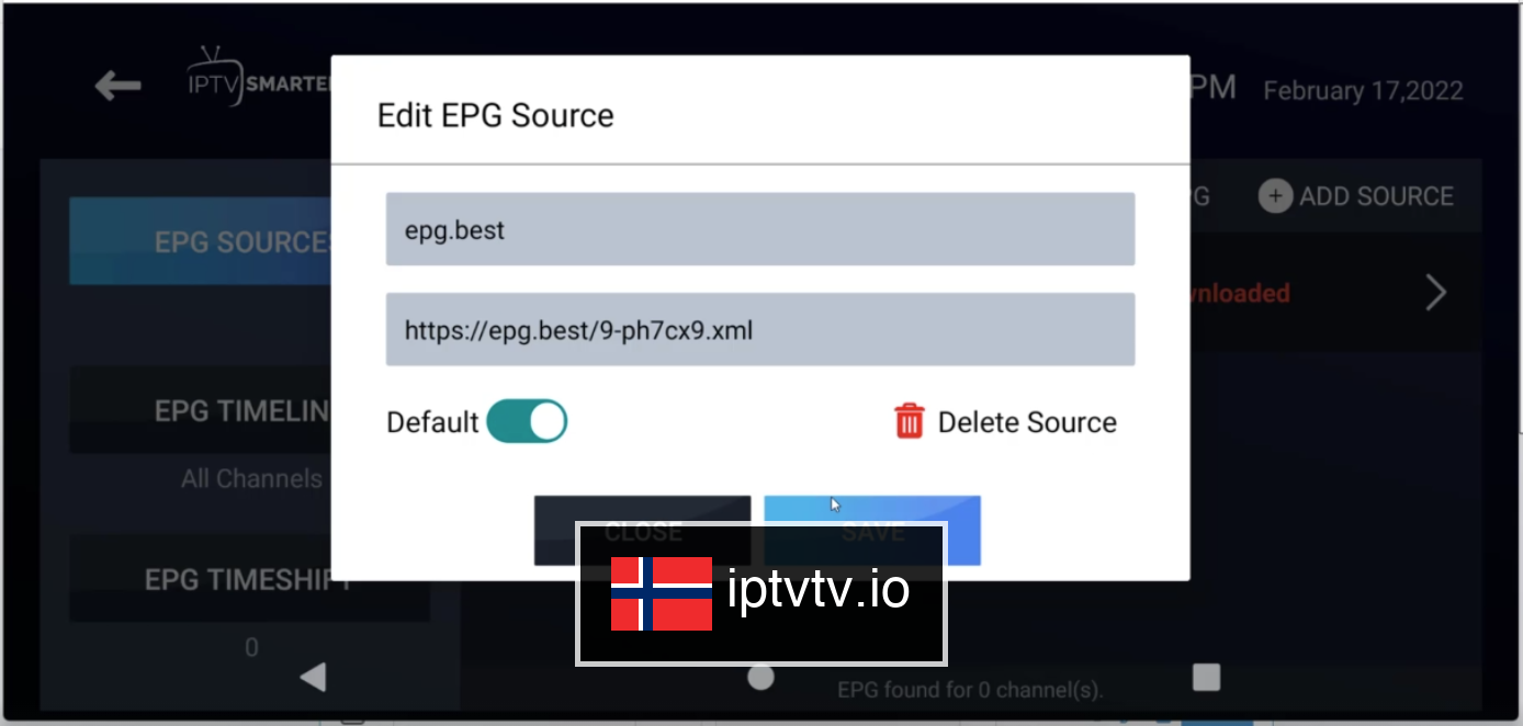 Skriv inn EPG URL