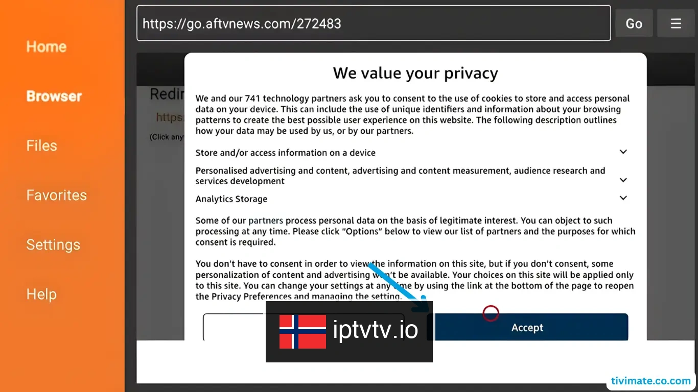Godta Firestick AFTVnews personvernforespørsel for å laste ned APK