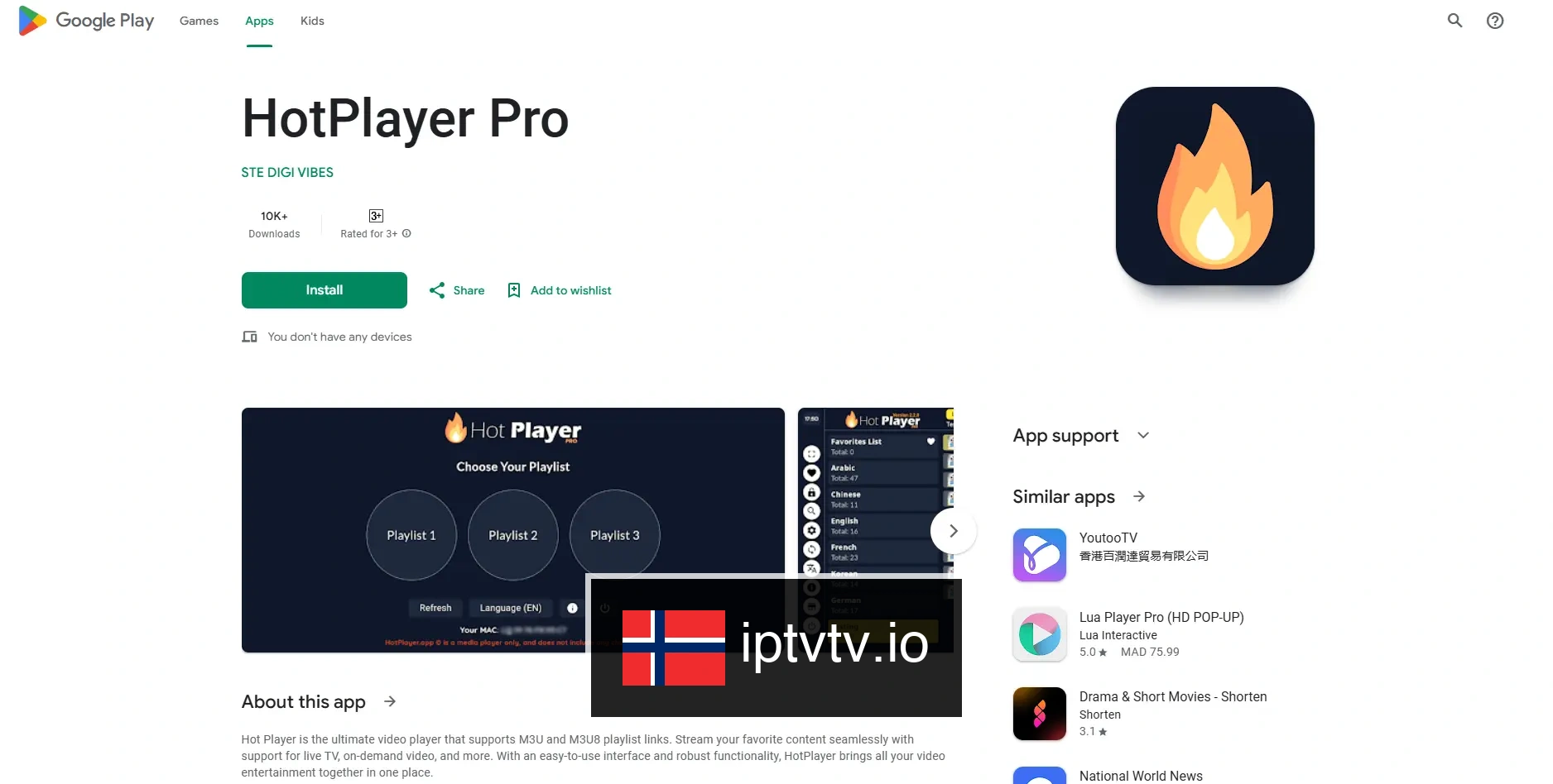 HotPlayer Pro på Google Play Store