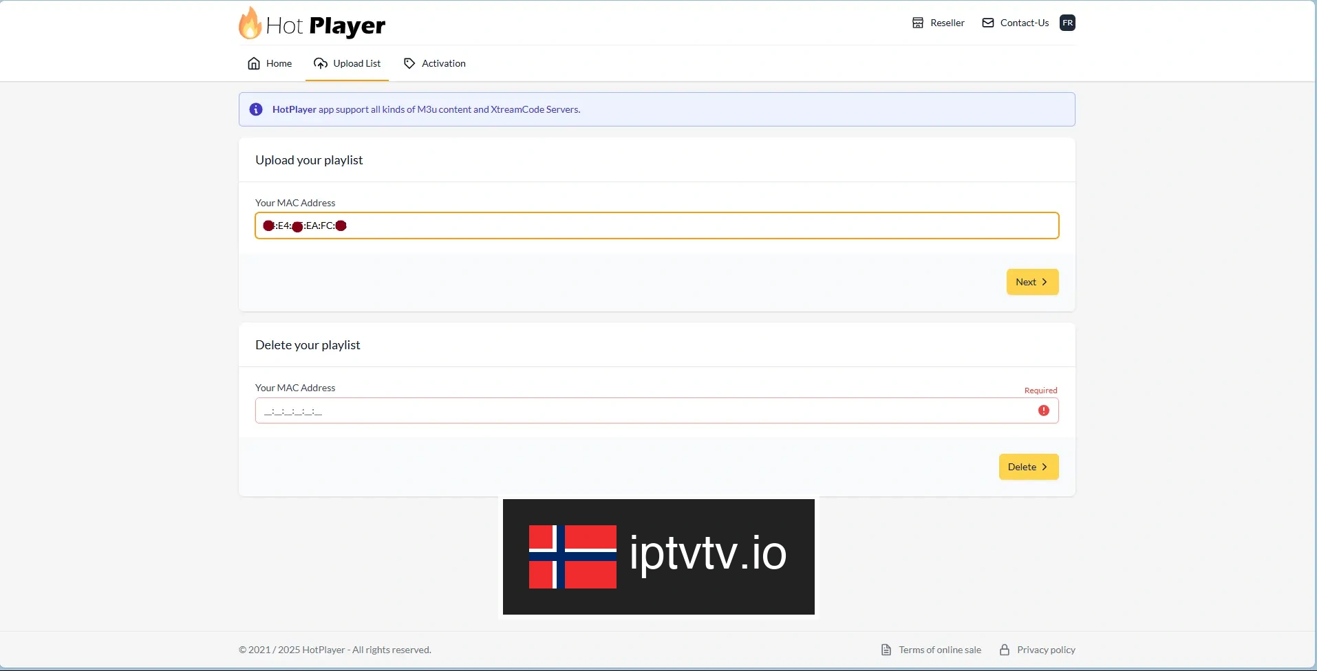 Logg på nettportalen for IPTV på Hot Player