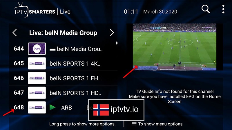 2. Se direkte TV og EPG for IPTV på IPTV Smarters Pro