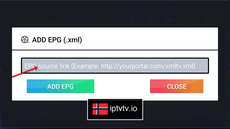 2. Legg til EPG-kildekobling for IPTV på IPTV Smarters Pro