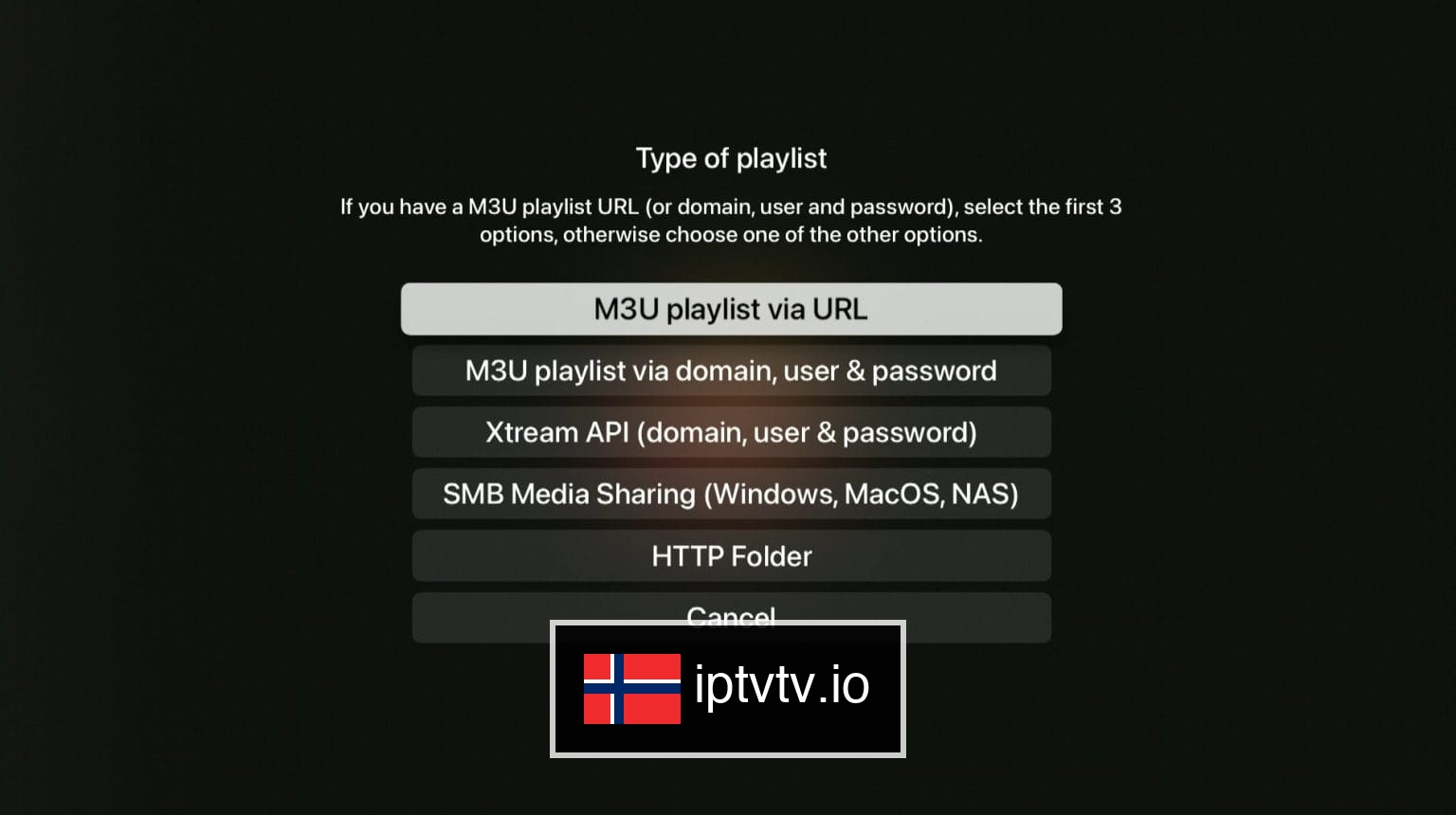 Velg Xtream API for IPTV på IPTVX