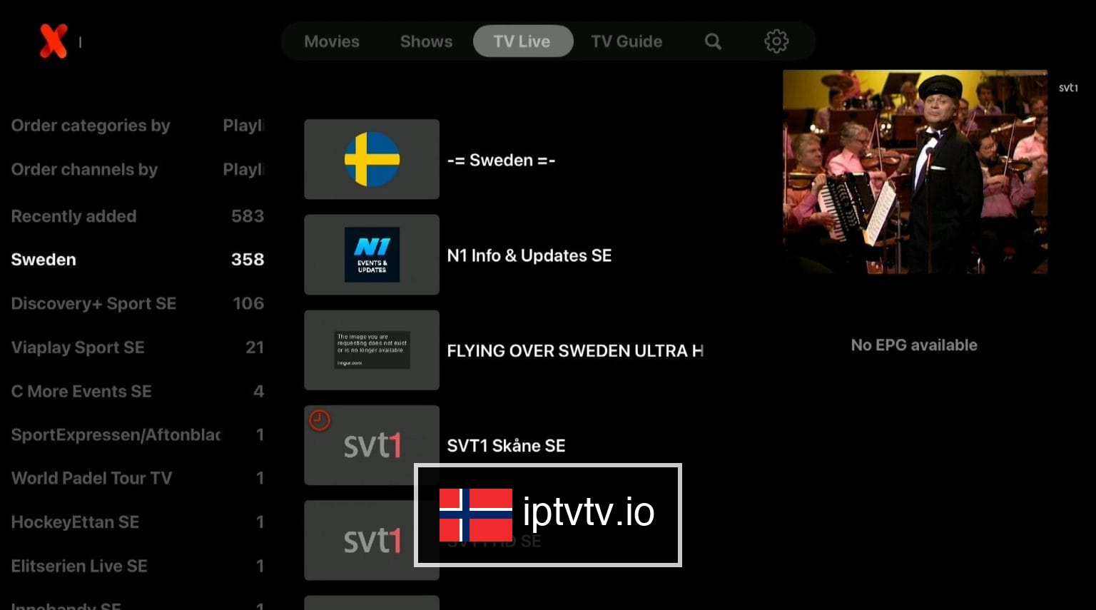 Begynn å se etter IPTV på IPTVX