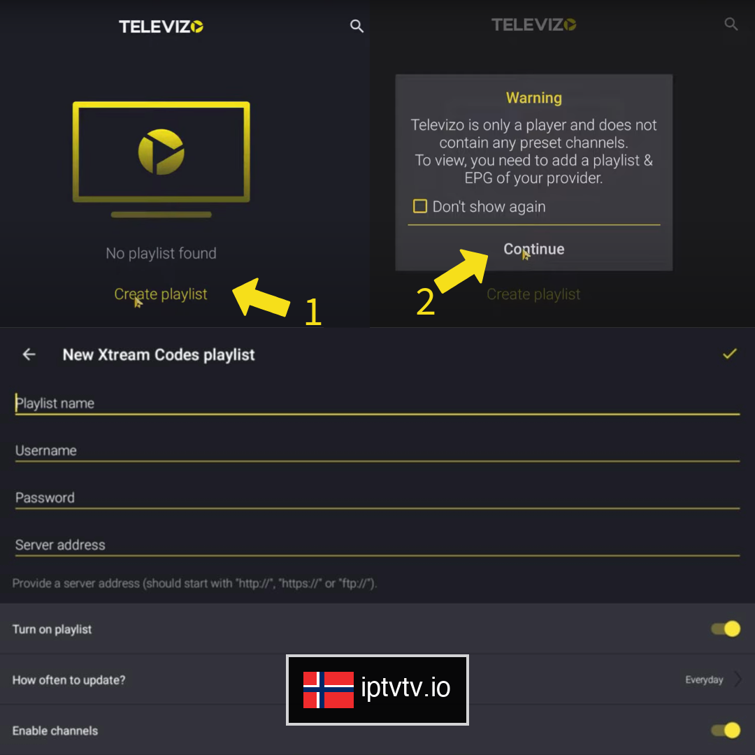 Skriv inn Xtream Codes Details for IPTV på Televizo IPTV